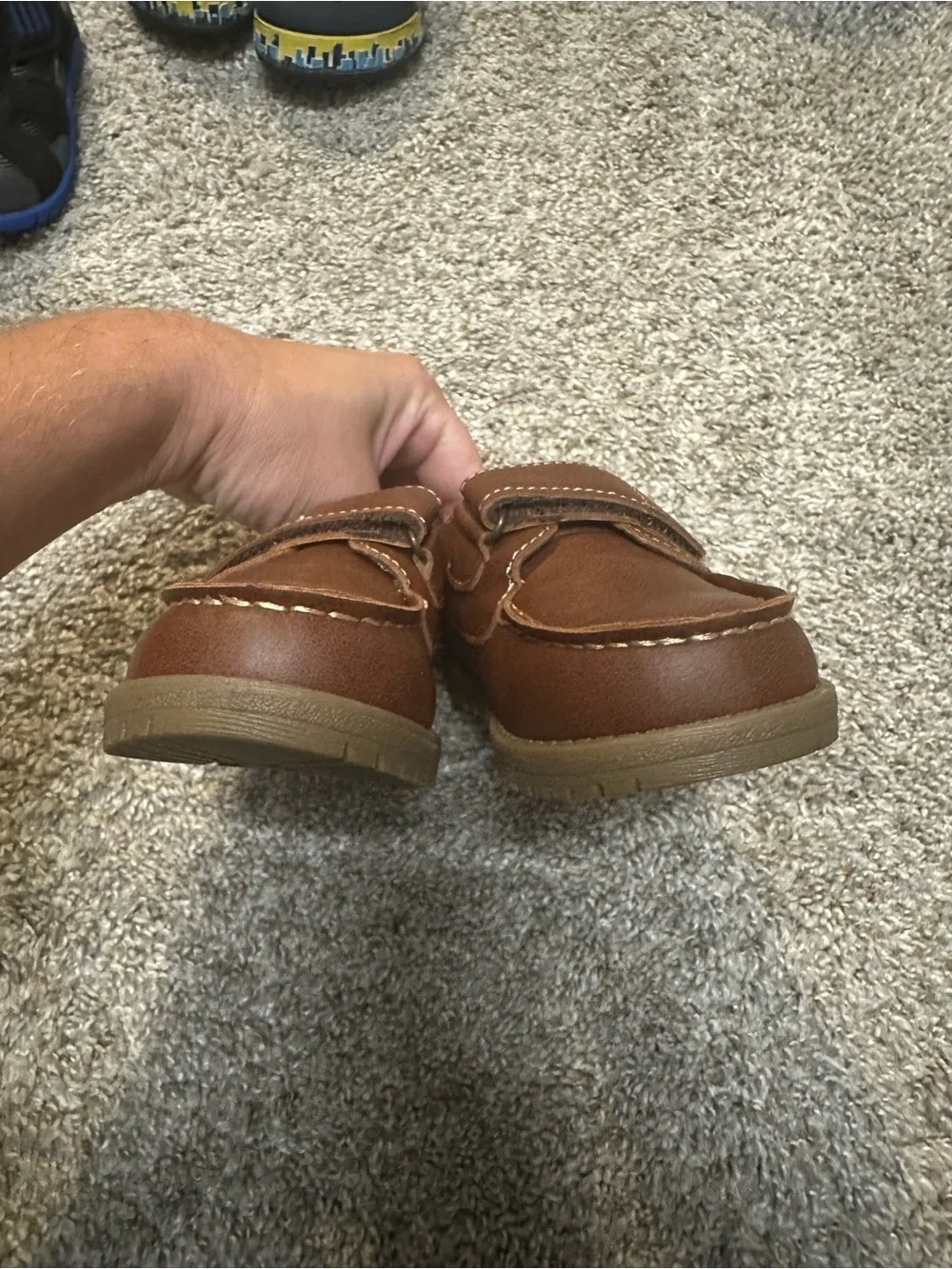 Children’s Place New Kids' Brown Leather Hook-and-Loop Casual Shoes